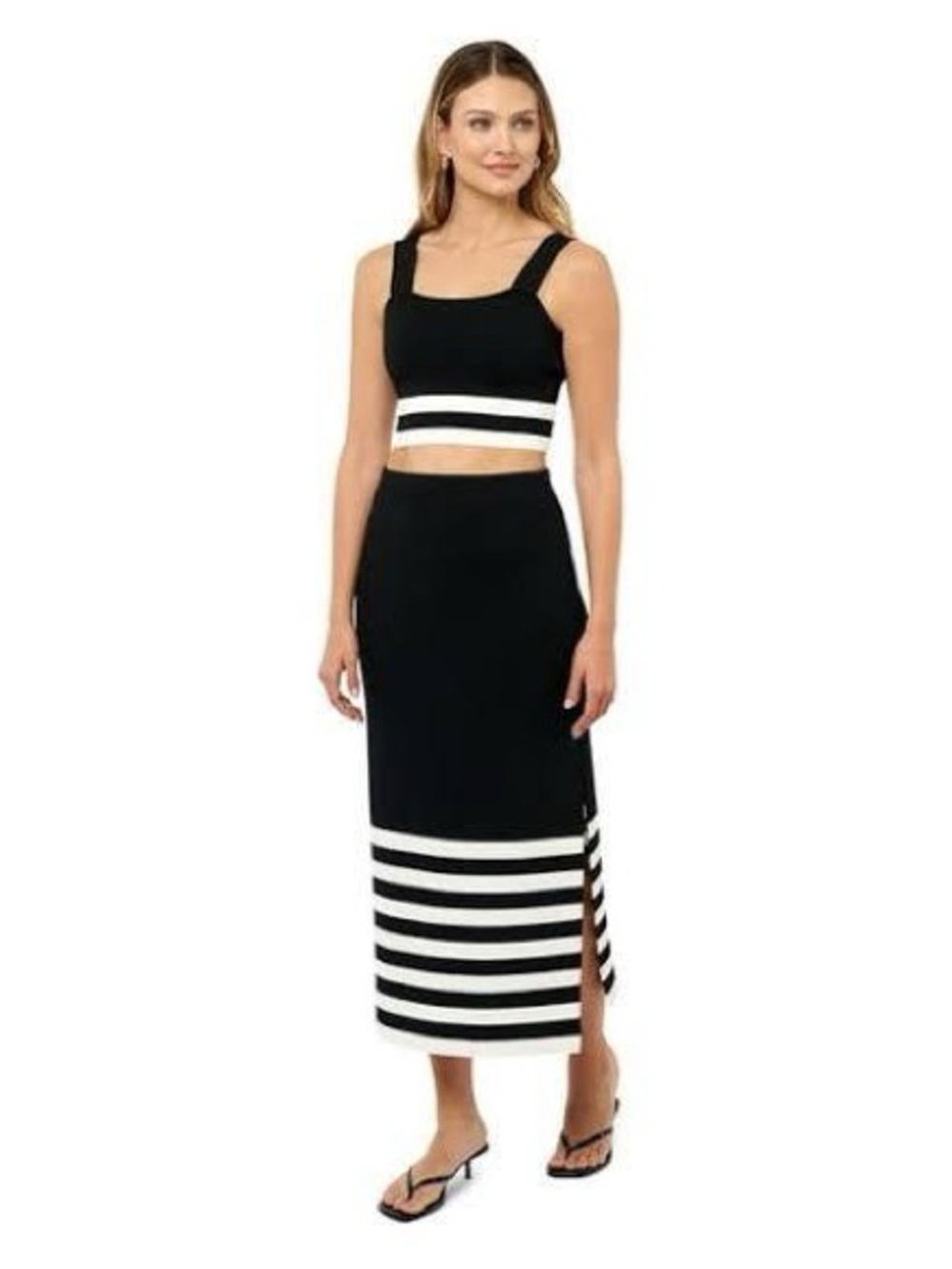 NWT Edited by Remi Bader Black & White Striped Knit Midi Skirt Small